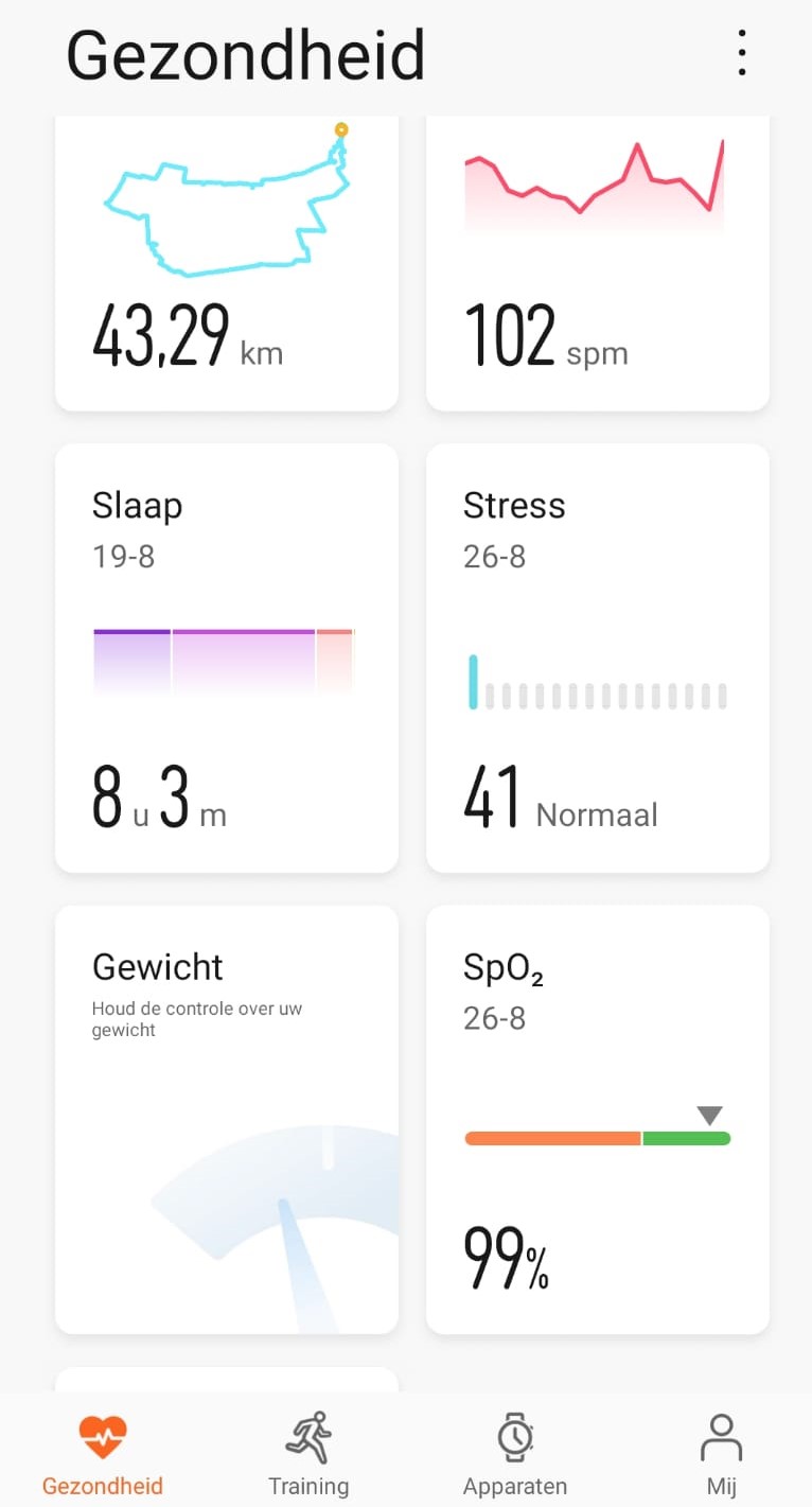 App gezondheid GT2e Sport horloge smarwatch dasboard