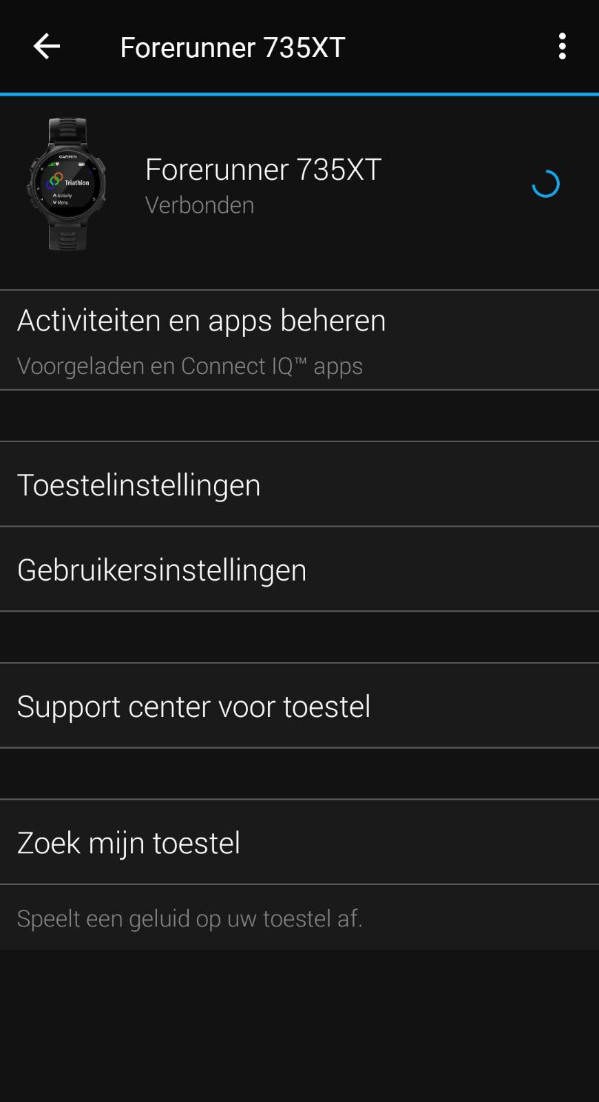 Garmin Connect app weergave
