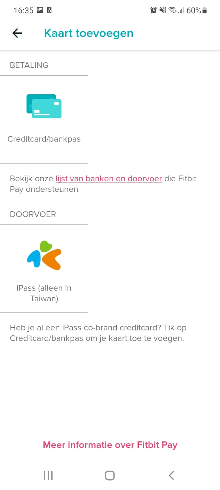 Kaart toevoegen kaartnummer ABN BUNQ ING Fitbit Pay