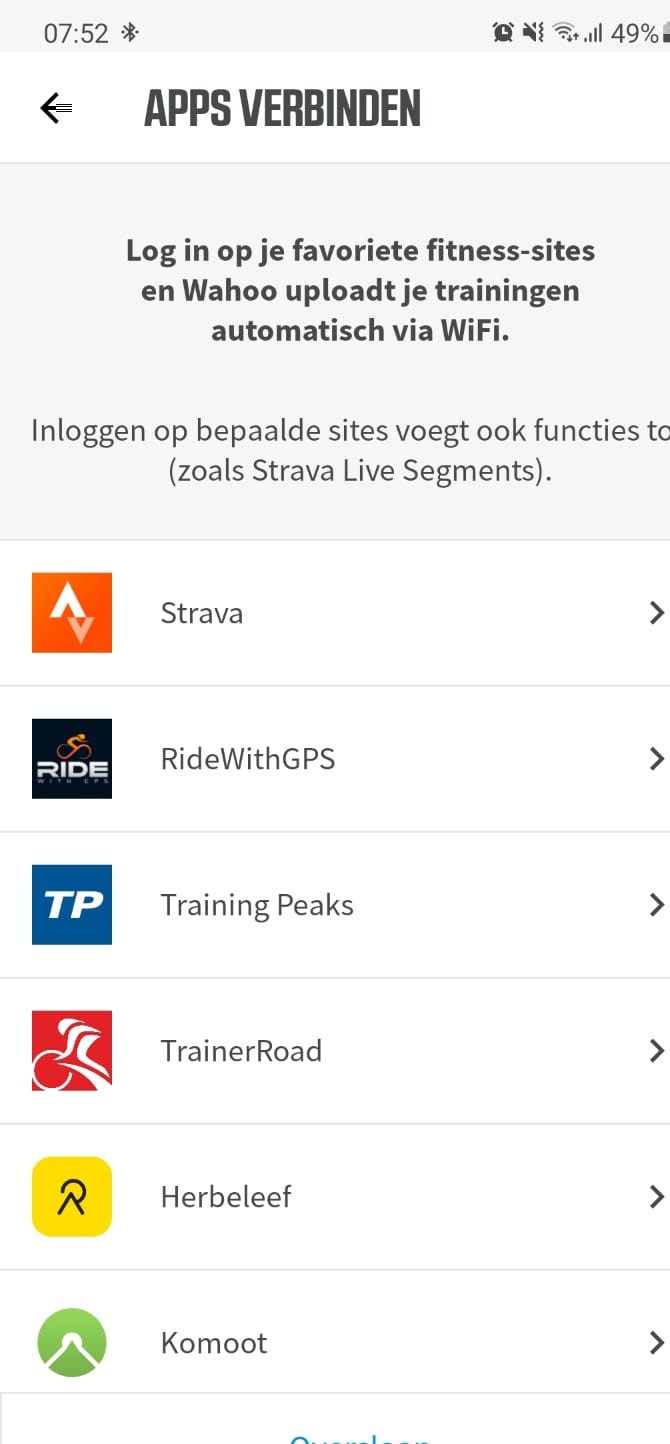 Externe app Strava Wahoo